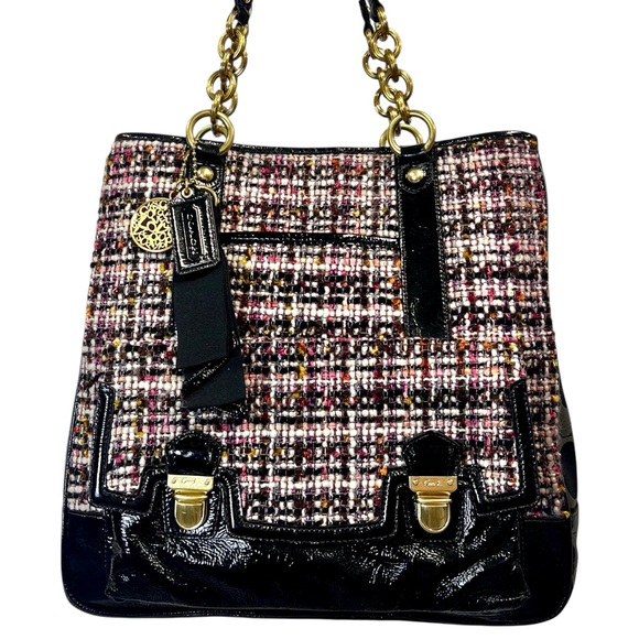 Coach Handbags - RARE COACH POPPY GALAXY TWEED TOTE PATENT LEATHER TRIM PUSHLOCK 2 TAGS & CHARM